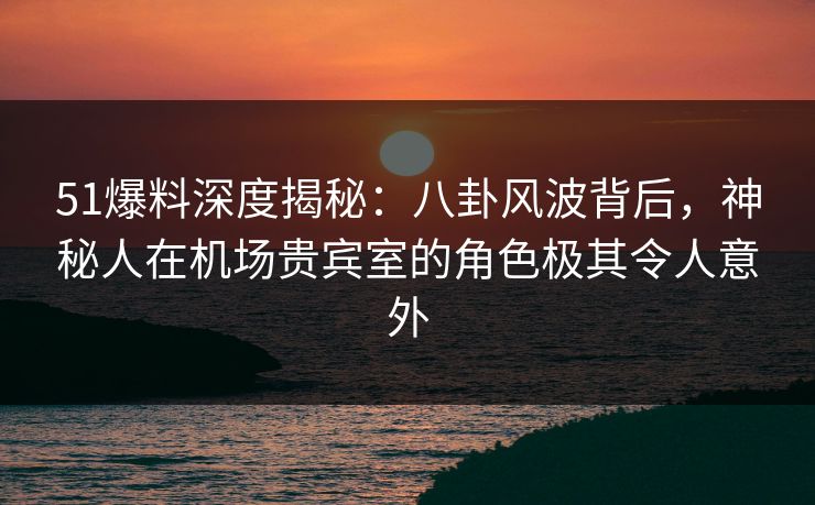 51爆料深度揭秘：八卦风波背后，神秘人在机场贵宾室的角色极其令人意外